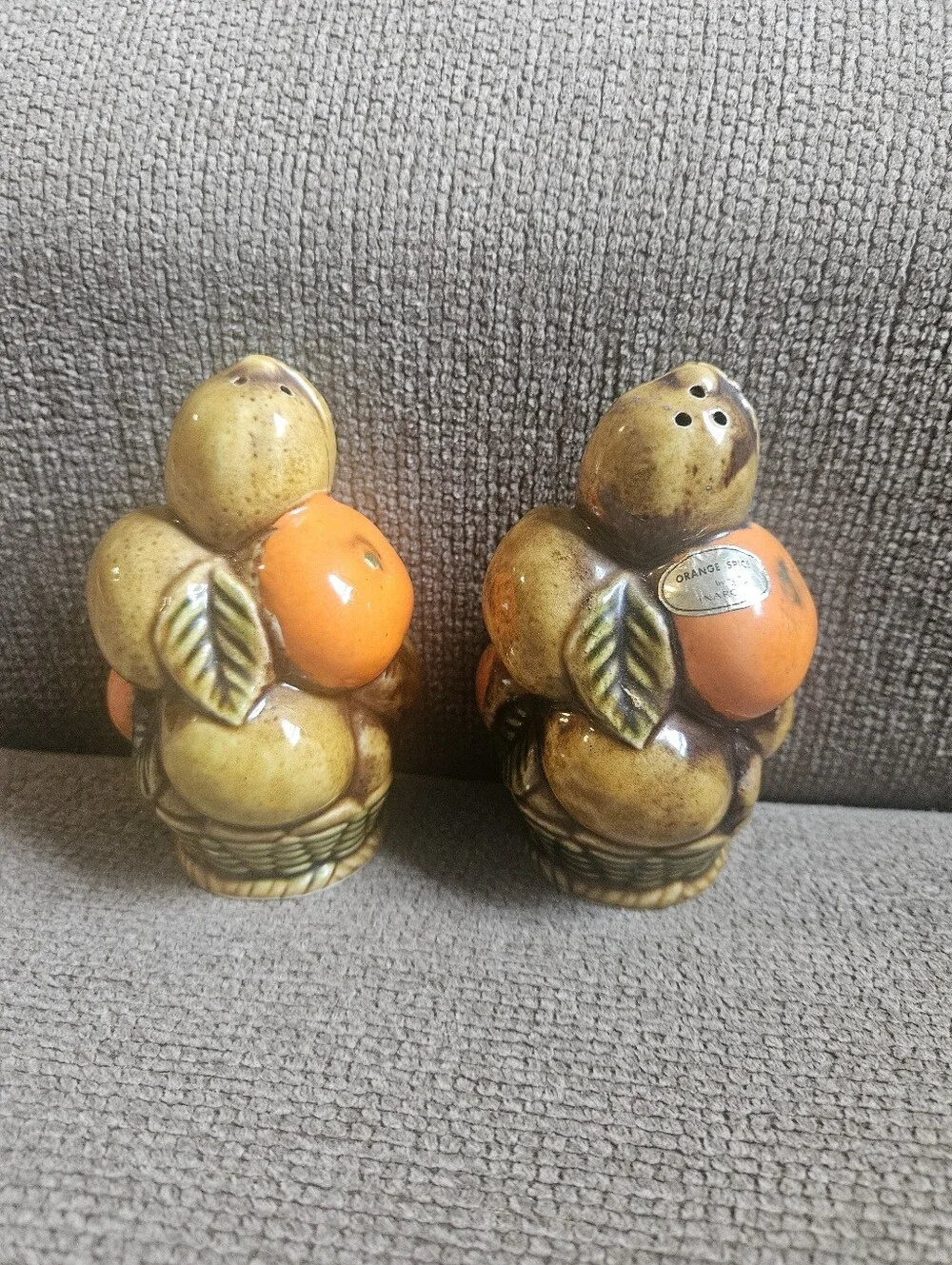Vintage Orange Spice Fruit Basket Salt & Pepper Shakers By Inarco In Japan